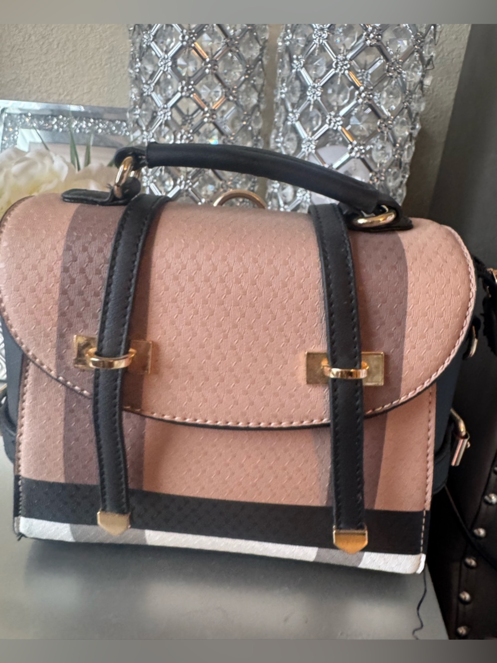 Chic Blush and Black Top-Handle Satchel